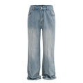 Washed And Faded Denim Trousers Men's Fashion