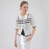 Cardigan Short Sleeve Fit Lapel Fashion Striped Colors