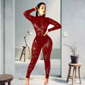 Women's Mesh Hollow Sheer Long Sleeve Tight Jumpsuit