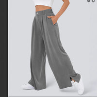 Womens New High-Waist Casual Wide-Leg Pants With Zippers And Pockets At The Hem