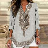 Loose-fitting Casual Womens Shirt With A V-neck And A Printed Design