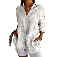 Womens Retro, Elegant Floral Print Long-Sleeve Shirt