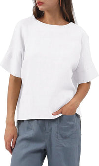 Linen Top Crew-neck Short-sleeve Shirt