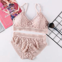 Fashion cross straps gather bra lace underwear set