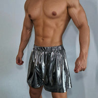 Liquid Soft  Leather Silver Shorts American Retro Sports Pants