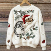 3D Digital Printed Flannel Christmas Women's Round Neck Sweatshirt