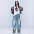 Womens Retro Washed Distressed Scimitar Jeans