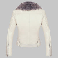 DETACHABLE FUR COLLAR WARM FAUX LEATHER JACKET