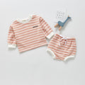 Treasure Long-sleeved Striped Top And Shorts Two-piece Set