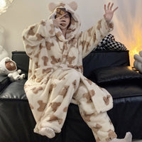 Coral Velvet Pajamas Female Long Velvet Lining Thickened Loungewear Suit