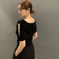 Striped Designer-Style Knitted Top With Side Slit Sleeveless