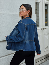 Washed Denim Waist-tight Decorative Pocket Short Jacket