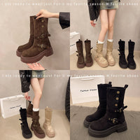 Womens Matte Boots In British Style With Thick Soles