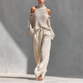 Womens Long-Sleeve Turtleneck Top And Pants Two-Piece Set