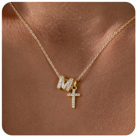 Zircon Inlaid 26 Letter Cross English Necklace