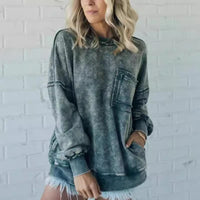 Washed Cotton Loose-fitting Casual Round-neck Sweater T-shirt For Women