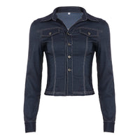 Retro Style Blue Flanging V-neck Shirt Long Sleeve T-shirt