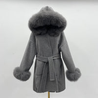 Oversized Fur Collar Hood Double-sided Woolen Coat