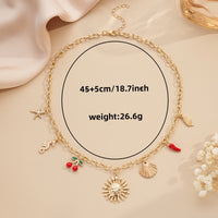 Women's Summer Starfish Necklace With Sun, Shell, Seahorse  Cherry Charms  Multi-Element Pendant Jewelry