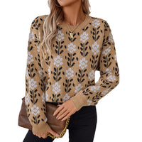 Flower Jacquard Pullover Women's Sweater
