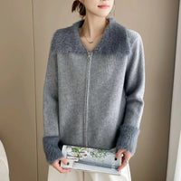 Korean Style Double Zipper Lapel Patchwork Cuff Sweater