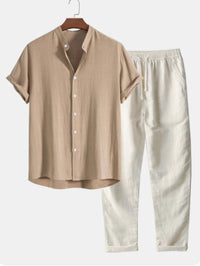 Casual Loose Multi-color Beachwear Cotton And Linen Short Sleeve Suit