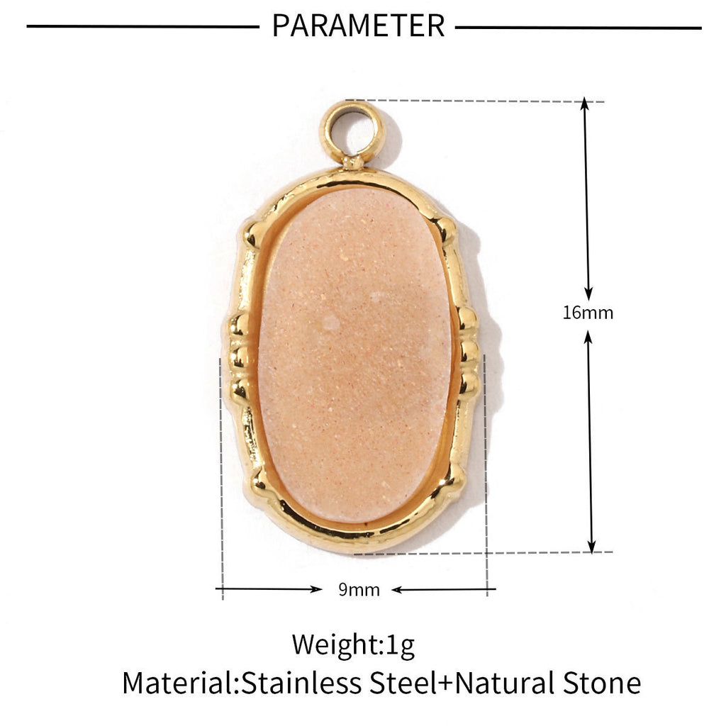 Bohemian Natural Stone Titanium Steel Necklace Pendant Oval Ornament Accessories