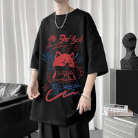 White Half Sleeve Cute Cat T-shirt Top