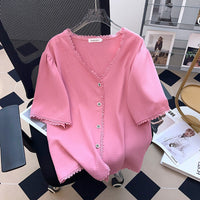 Plus Size Women's Top T-shirt With Short Sleeves Cardigan