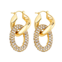 Fashionable Light-luxury Fully Diamond-encrusted Copper-plated Oval Earrings For Women