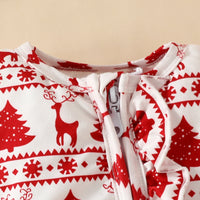 Christmas Deer Pine Printed Long-sleeved Long-leg Romper