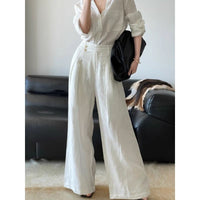 Breathable Shirt And Versatile Wide-Leg Pants Two-Piece Set For Women