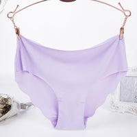 One Piece Ice Silk Seamless Wave Edge Sexy Candy Color Panties, Ultra-thin Corrugated Low-rise Waistband