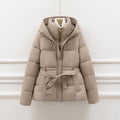 Womens Slimming Figure Hugging Cotton Coat With A Defined Waist Hood And Drawstring