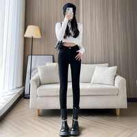 Fleece-lined Base High Waist Black Tight Trousers Skinny Pants