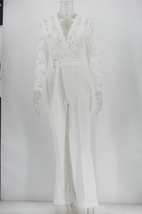 Women's Long Sleeve Lace White Jumpsuit