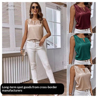 Ruched Satin Sleeveless Top With Cutout Details