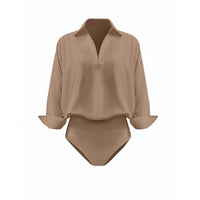 Womens Slim-fit Mandarin-collar Three-quarter-sleeve Shirt