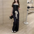Ruffle-trimmed Halter Top And Wide-leg Pants Set