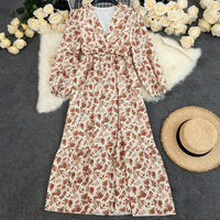 Long-sleeve High-waisted Bohemian Maxi Dress
