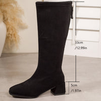 Winter Block-toe Figure-flattering Chunky-heel Stretch Boots
