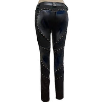 New Women's Riveted PU Leather Pants Solid Casual