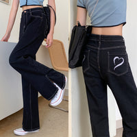 Large Size Peach Hip High Waist Micro Flared Jeans With Slit