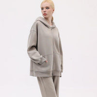 Fleece-lined Distressed Hooded Cardigan Sweater Women's Top