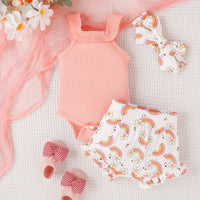 Infant Toddler Romper Rainbow Printing Shorts Two-piece Suit