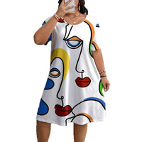 SpringSummer Fashion Womens Plus-Size Casual Simple All-Over Print Dress