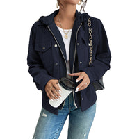 Women's Solid Color Minimalist Texture Hooded Jacket