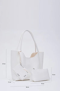White SHK108 Faux Leather Women Hand And Shoulder Bag With Wallet And Makeup Bag