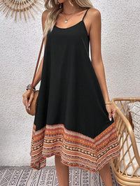 Womens Spaghetti-Strap Patchwork Printed Asymmetrical Dress