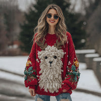 Womens 3D Digital Print Loose Crew-Neck Sweatshirt